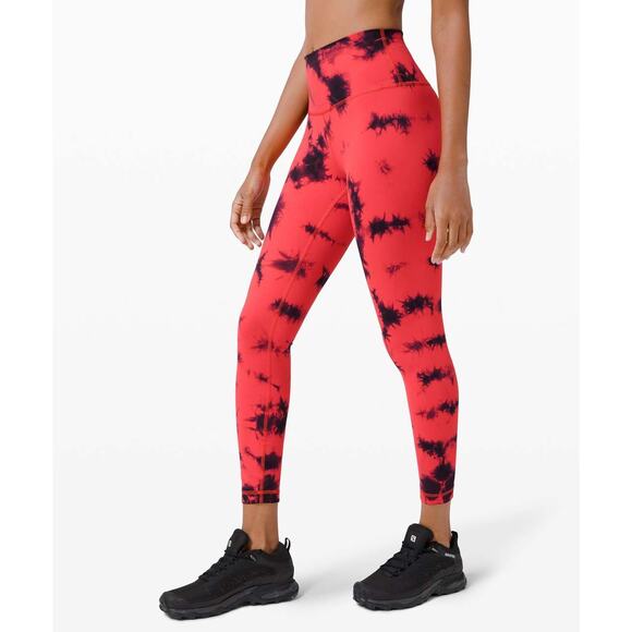 Lululemon Wunder Train High-Rise Tight 25" *Wash Tie Dye Carnation Red Black - Picture 1 of 14